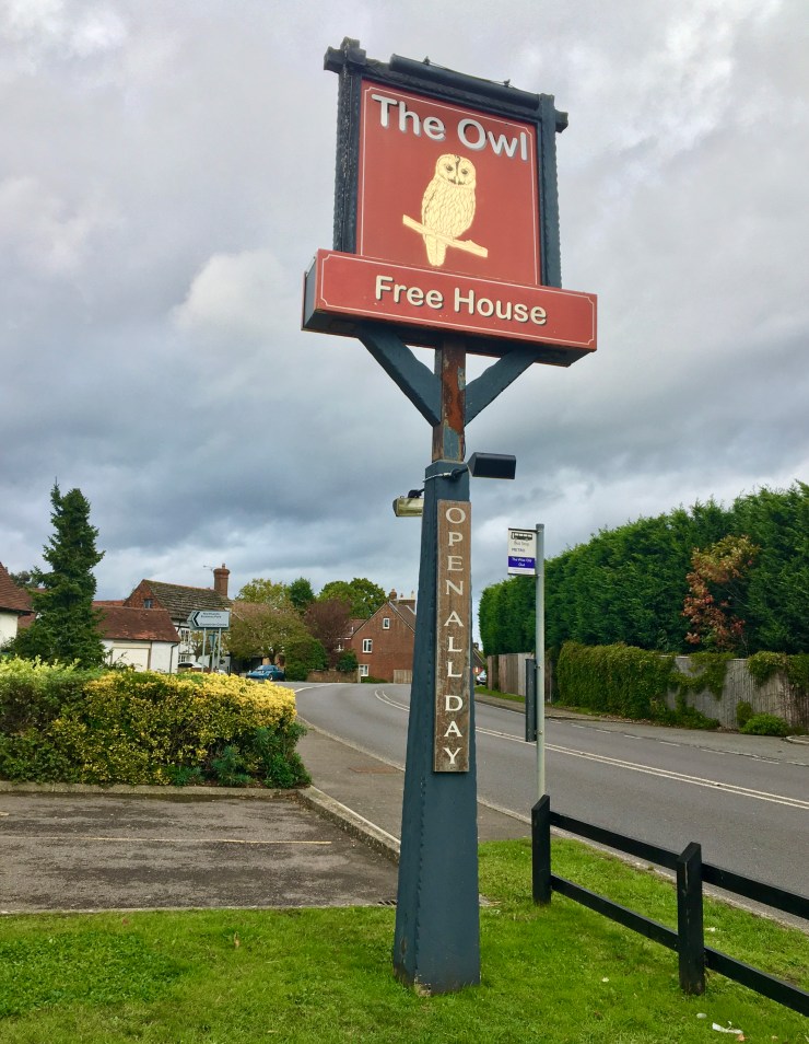 The Wise Old Owl pub in Kingsfold. A good watering hole and parking place at the start and end of this walk.